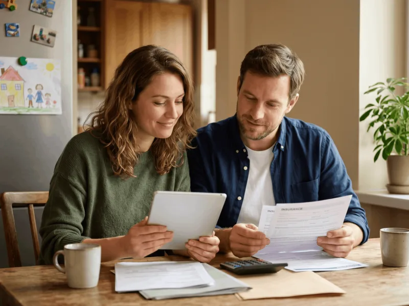 Family managing household documents